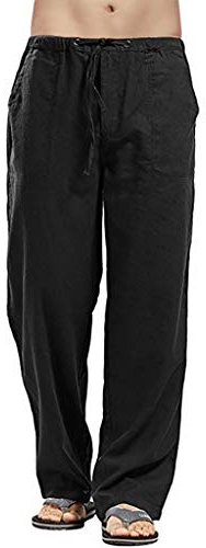Herren Hose mit Taschen Klassische Leinenhose Lang Baumwollhose Leicht Freizeithose mit Gummizug Hose Luftige Outdoorhose Einfarbig Casual Loose Fit Sweatpants, Schwarz , 5XL