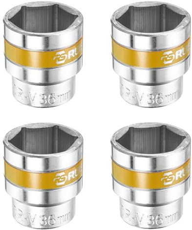 HARFINGTON 4 x 1/2-Zoll-Antrieb, 6-Punkt-Stecknuss, 36 mm, metrisch, flach, CR-V-Stahl, Klapp-Stecknuss, Spindel, Achsmutter, Schlag-Stecknuss für Zuhause, Auto, Sechskantmuttern, Schrauben,