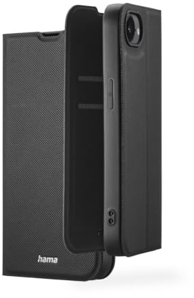 Hama mobiltelefonfodral för iPhone 16e (mobiltelefonficka för uppställning, fodral med kortfack, extra skydd av display och kamera, med magnet, vikfodral, mjukt, anti-fingeravtryck) svart