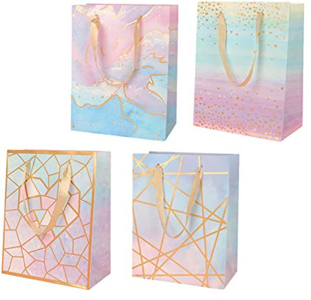 Beaupretty 4stücke Papier-geschenktüten Für Partys Tragbare Geschenkebeutel Mit Bunten Mustern Für Geburtstagsfeiern Hochzeiten Jubiläen Muttertag Und Festivals Geeignet Für