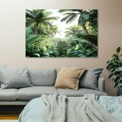 Générique Tableau sur Toile Jungle feuilles vertes, 60x120 cm, Sans cadre | palmiers Impression sur Toile, Decoration Murale Salon Moderne, Image sur Toile, Affiche Poster Murale Tableaux