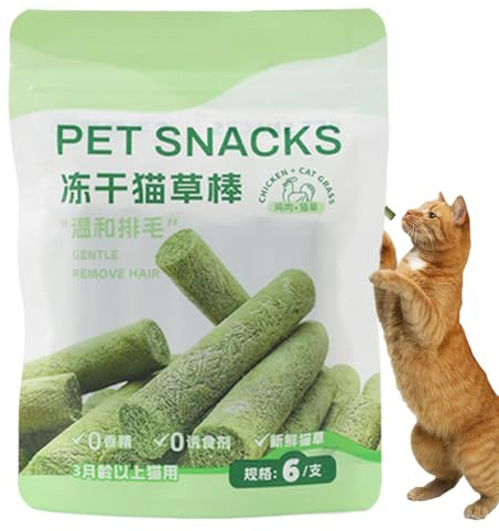 Cat Teething Sticks - Katzengras Teething Stick - Hairball Remove Freeze-Dried Chicken Treats - Natürliche Mundpflege-Chews für die Reinigung von Zähnen, Appetite Boosting für Indoor Kittens