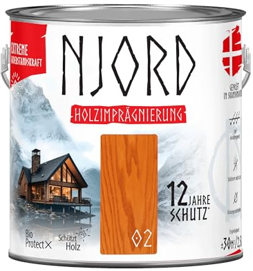 NJORD Holzschutzmittel Super stark 2,5 L Holzfarbe (02) Nordische Eibe | Holzschutz Bis zu 12 Jahre Schutzlack Wetterfeste Imprägnierung