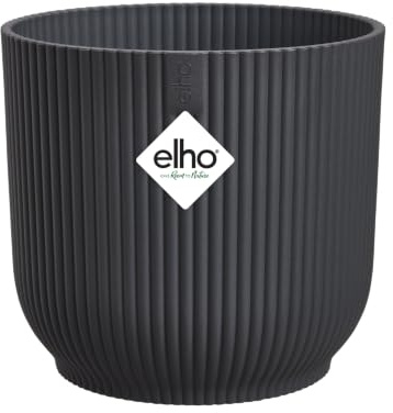 Elho Vibes Fold Round 47cm Maceta - Anthracite | Ø 47 x Al. 43.6 cm | Apta para interiores | Plástico 100 % reciclado