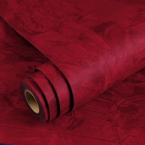 YENHOME Mörkröd väggbild självhäftande film velour vintage 60 x 500 cm tapet sammet röd dekorativ film självhäftande vardagsrum hall möbelfolie byrå garderob garderob
