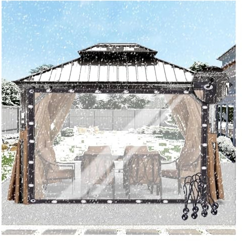 Paravento divisorio in PVC trasparente con occhielli, protezione dalla neve personalizzabile per gazebo, portico e terrazza, 5 x 2,5 m, durevole e resistente alle intemperie