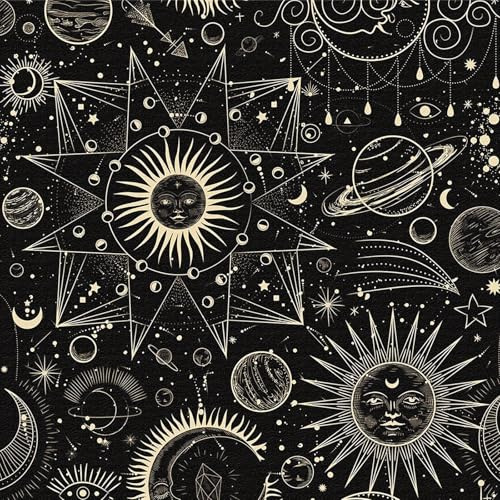 ANLIKY-Pro Mystische Vintage Tapete Sonne Mond Sterne Universum Galaxie Selbstklebend, Schwarz Tarot Astrologie Stil Wandtattoo Schlafzimmer Wohnzimmer Hintergrundwand Möbelfolie 44x600cm.