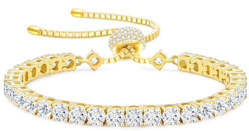 KRKC&CO Moissanit Tennisarmband für Damen, 1,6 Karat, verstellbare Länge 925 Sterlingsilber, Weihnachts- und Geburtstagsgeschenk mit Luxusbox für Sie, 2mm D-Farbe VVS1 14K Gold beschichtet