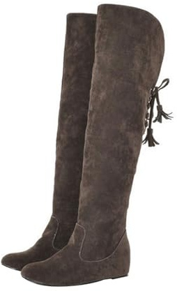 Overknees stövlar dam platta vinterstövlar knähöga långa snörstövlar platta slouchy stövlar halkfria vidskaftade stövlar varma lätta långa stövlar mocka cowboyboots för kvinnor, BRUN, 39 EU