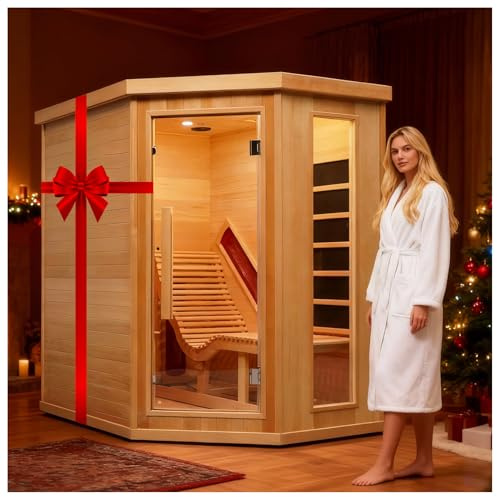 amocane Sauna in legno a infrarossi con reclinabile, lussuosa sauna in legno di tsuga canadese con 8 pannelli riscaldanti, Oxygen Bar, sauna domestica per interni asciutti, 2300W/220V
