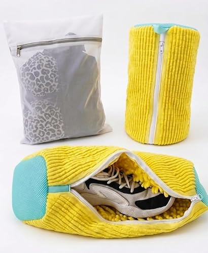 SACLOI® 2 Piezas Bolsas Para Lavar Zapatillas en Lavadora+1 Bolsa Lavadora Para Prendas Delicadas|Bolsa Lavadora Zapatillas Reutilizables con Cremallera (Amarillo)