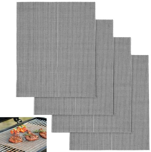 Grillmatten 40 × 30 cm, 4 Stück Antihaft Grillgitter in Schwarz | Antihaft Grillnetz Grillgitter Hitzebeständig Grillgitter Grillmatte für Gasgrill für Elektrogrill Grillen Backen