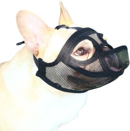 Maulkorb Französische Bulldogge, Maulkorb Kleine Hunde, Atmungsaktiver Maulkorbs aus Netzgewebe, Ermöglicht Trinken und Fressen, Anti Biting Kauen Bellen Hundemaulkorb (M)
