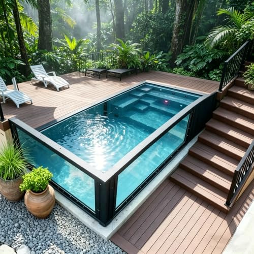 Piscina de fibra de vidrio para patio trasero, prefabricada, modular, contenedor de envío, piscinas al aire libre, para patio, jardín, uso familiar y ocio