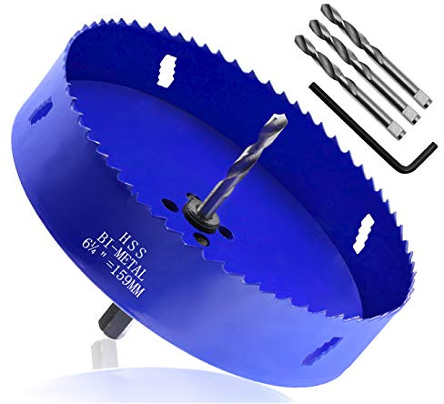 Seimneire 6-1/4 Inch Hole Saw with Heavy Duty Arbor, 1.2 Inch Cutting Depth HSS Bi-Metal Hole Drilling Cutter for Smoothly Cutting in Wood Cornhole Boards Plastic Drywall & Thin Metal