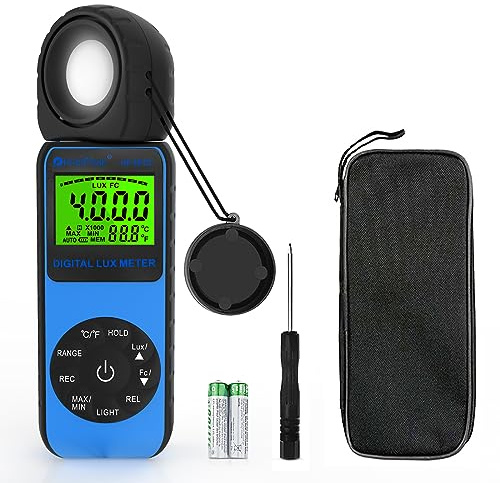 HOLDPEAK 881D Illuminance Light Meter, Digital Lux Foot Candles Meter 0.1~400,000 Lux (0.1~40,000 FC) with 270º Rotatable Detector, Lumen Meter Luxmeter for Plants LED Lights Indoor Outdoor
