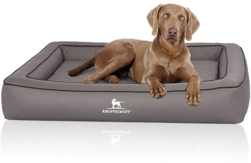 Knuffelwuff Orthopädisches Hundebett aus Laser gestepptem Kunstleder Hampstead XXXL 155 x 125cm Grau