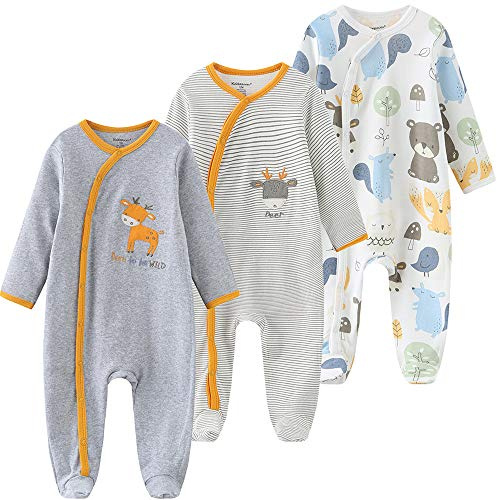 Kiddiezoom Sovsparkdräkt för bebispojkar och -flickor, 3-pack, kaffe, 0-3 månader