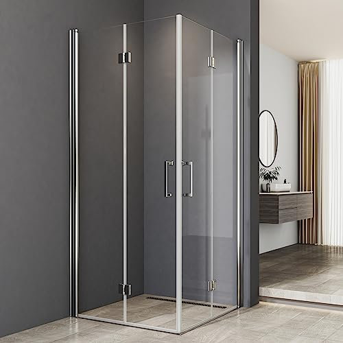 Duschkabine Drehfalttür 70x75cm Eckeinstieg mit Doppel Falttüren 6mm NANO Beschichtung ESG Glas 180º Falttürkabine Duschabtrennung Dusche Duschwand Höhe 195 cm ohne Duschtasse