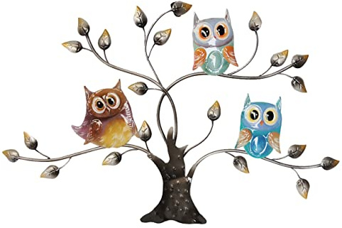 CIM Metall Wand-Deko - Eulen Baum 67cm - tierische 3D Wandbilder - Wandschmuck inkl. praktischer Wandbefestigung - lebhafte Wandskulptur