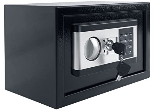 UISEBRT Caja Fuerte Electrónica - Caja Fuerte Pequeña de Acero - Caja Fuerte de Seguridad con Digital Código y 2 Llaves de Emergencia - Para Muebles Casa Oficina Hotel - Negro 35x 25x25cm