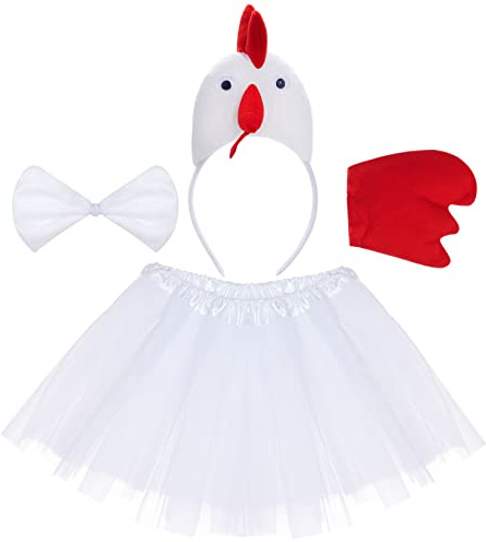 Jmkcoz Chicken 3D Animal Costume 3D Chick Headband Bowtie Tail Tutu Set for Halloween Christmas Cosplay Party