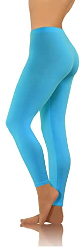 Sesto Senso Dam Långa Leggings Färgglada Bomull Byxor Flickor Sport Yoga, Turkos, S