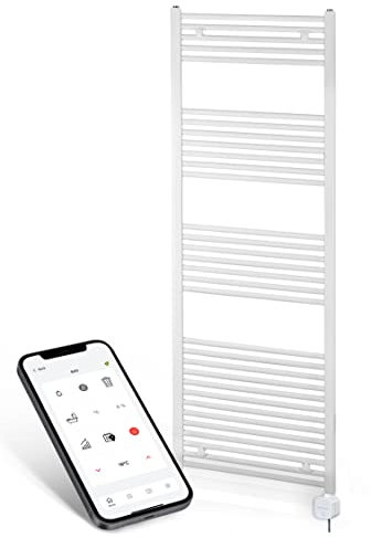 anapont Radiateur de salle de bain électrique 1775 x 600 cm - Blanc - Minuterie programmable par application - Radiateur pour serviettes - Chauffage électrique - Sèche-serviettes