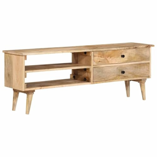 vidaXL Rustic Solid Mango Wood TV Cabinet with 2 Drawers and Shelves for Living Room Home Theater Storage Solution Wooden Stand Cabinets Lowboard Furniture Sideboard Stereo Multimedia HiFi Stylish