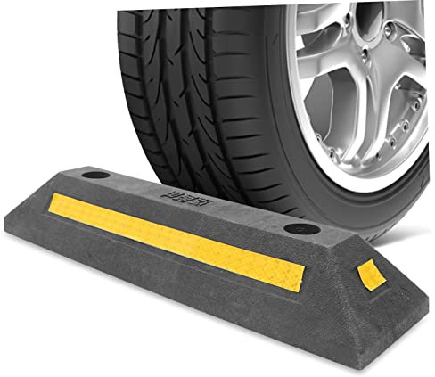 DOITOOL Car Stopper Car Garage Wheel Stopper Blocco Di Parcheggio Car Parking Stopper Wheel Stopper Con Nastro Riflettente Rubber Parking Lot Stopper Garage Car Stop Indicator Heavy Black