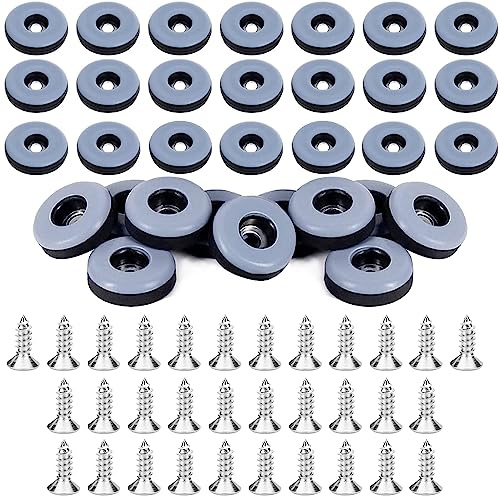 Teflongleiter zum Schrauben - Runde Teppichgleiter 32er Set für Möbel, Schwarz, 22mm - Stuhlgleiter für Teppich mit Filzgleitern und Nagel, Möbelpolster - Stuhlbeinschoner aus Kunststoffgleitern