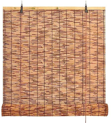 DGSFES Carbonization Natural Bambusrollo, Bambus Rollo Retro Wetterfest Outdoor Schilf Vorhang, Handgewebt Bambus Raffrollo,Sonnenschutz/Atmungsaktiver,Anpassbar,95x240cm/38x96in(WxH)