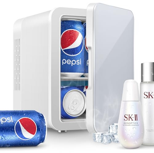 GZOKMOG mini frigo porte vitrée, 4L petit frigo cosmétique silencieux, avec fonction de refroidissement et de chauffage prise 220 volts et 12 volts sur l'allume-cigare