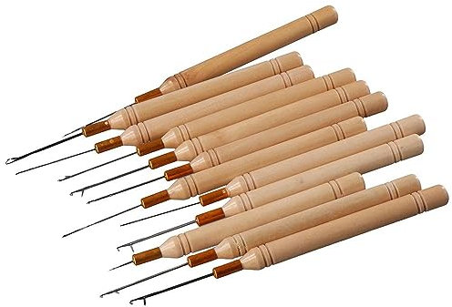 Uniquer 12 x Ziehhaken zum Häkeln von Haarverlängerungen, Häkelnadel, Einfädler, Draht-Werkzeug für Perlenarbeiten, Gliederringe, Haarverlängerungen, Zöpfe