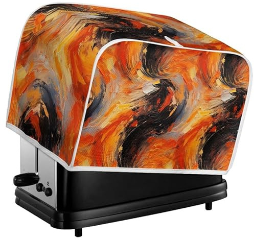 Kuiaobaty Paint Orange Black Toaster Covers 4 Slice Dust Proof Toaster Bags with Hook, Abstract Splash Color Protective Cover for Bread Machine