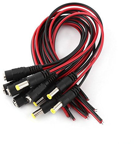 10pcs 12V DC Power Pigtail Barrel Plug 2.1mm X 5.5mm Male Female Connector Cable, for CCTV Security Camera, Power Supply Adapter