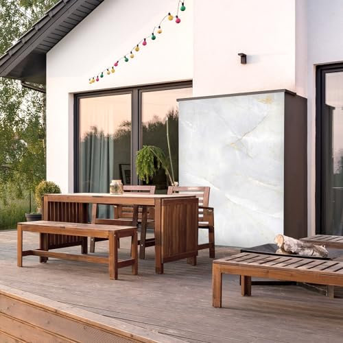 dedeco Outdoor-Rückwand Dekor Wand für Garten, Terrasse, als Außenfassade Paneel Motiv: Marmor V1, 300 x 150 cm, wasserfest, robust, Wandverkleidung aus Acrylglas 3D, Glasoptik, einfach renovieren