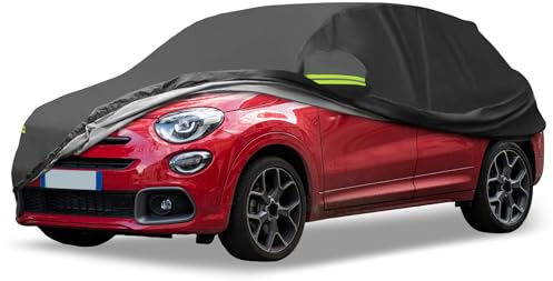 QUARKZMAN wasserdichte Autoabdeckung Für FIAT 500X 2015-2023 1 Stück | Schwarz, 300D Oxford-Gewebe, 425x180x161cm, Outdoor, Vollgarage, Einfache Montage