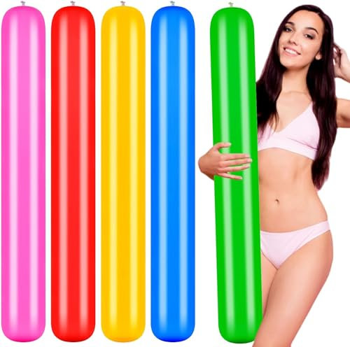 Inflatable Pool Noodle, 41.3 Inch 5 Pcs Blow up Pool Noodles Large Colorful PVC Outdoor Water Games Toy Float Inflatable Stick for Lake Swimming Pool Beach Party Decor