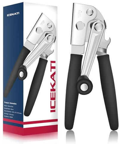 ICEKATI - Abrelatas manual, abrelatas comercial resistente para latas grandes, abrelatas plegable con asas largas cómodas, hoja afilada, borde liso