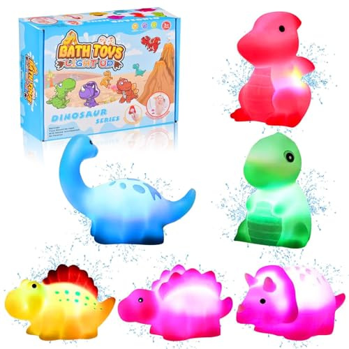 6 Stück Dinosaurier Badewannen Spielzeug Baby,Dinosaurier Schwimmendes Badewanne Spielzeug,LED Dinosaurier Badespielzeug Kinder,Wasserspielzeug Kinder Badespielzeug Baby Geschenk Badewannen Spielzeug