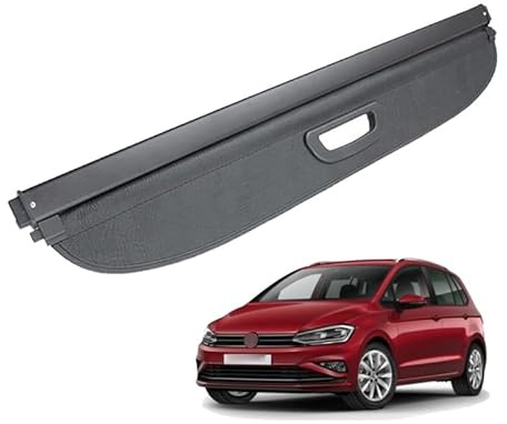 SUHNGE Auto Einziehbarer Laderaumabdeckung Kofferraum für V.W Golf Sportsvan 2015-2020, Schwarz Schutz Der Privatsphäre Abdeckung Hutablage Cargo Cover, Ausziehbar Kofferraumabdeckung Rollo
