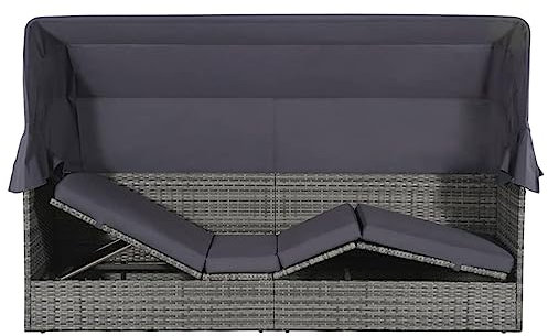 Festnight Gartensofa mit Liegefunktion Liegesofa Rattan Sonnenliege Gartenliege mit Dach Sofa Liege Balkon Lounge Sofa Outdoor mit Schlaffunktion Rattansofa Balkon Bank Verstellbar Balkonmöbel