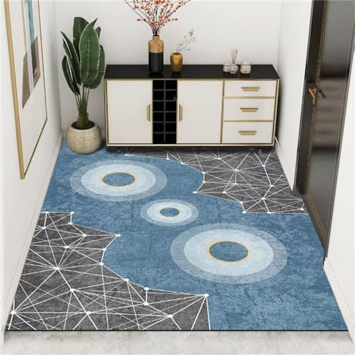 QGYFRE Teppich Kurzflor Schlafzimmer Teppiche Mädchen 200x300CM Kinderzimmer Blau Grauer, staubmilbenbeständiger mit modernem geometrischem Design