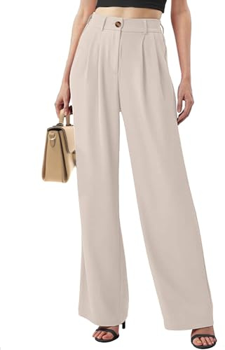 Yutdeng Pantalones Mujer Anchos Verano Pantalon Oficina Cintura Alta Pierna Recta Pantalones Negocios Casual Palazzo Pantalones Mujer Vestir Elegante Pantalón Trabajo Largos Elástico Pants Drapeado