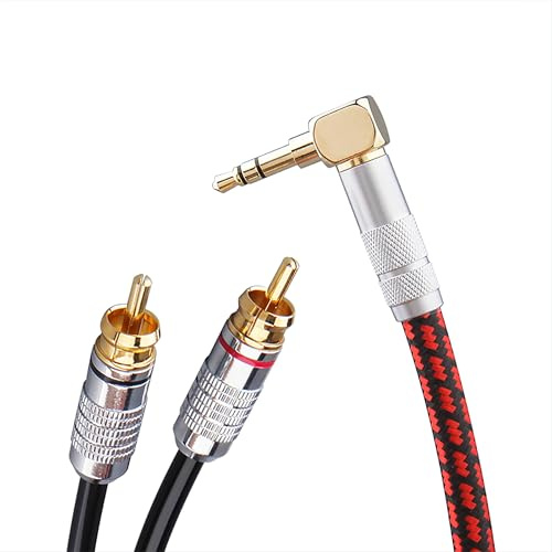 Primeda Audiophile High Purity Copper Audio Cable 3.5mm Male to 2 RCA/Phono Male Audio Auxiliary Gold-Plated Stereo HiFi Y Splitter Adapter Cable (Right Angle 3.5mm to 2 RCA, 3.2ft/1m)