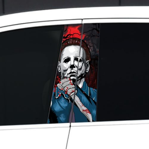 Adesivo horror per auto di Halloween, adesivi horror per pilastro centrale auto, personaggi classici del film Michael Myers, spaventoso bambino porta finestra pilastro post Trim 28 x 48 cm (Michael