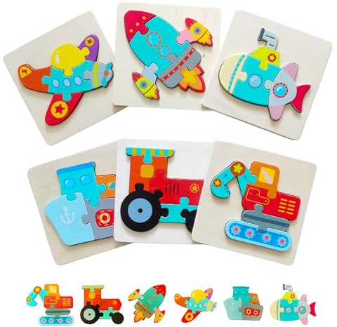 BEACENOV Toddler Puzzles, Set of 6, Wooden Jigsaw Puzzles for 1 2 3 Year Old Baby Boys or Girls,Toddlers Gifts, Preschool Learning Educational Toys [ Colors & Shapes Cognitive Skill ]