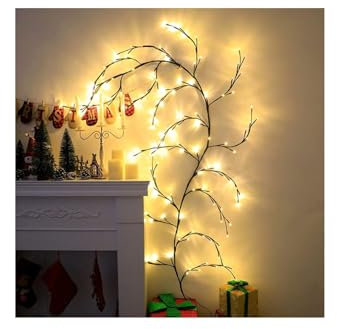 YASTA Ramo Luminoso Natalizio Vite di Salice 2mt Luci Natale Calda Usb Catena Led Luci Decorative con Telecomando Alberello con spina Ghirlanda da interno Lucine Atmosfera Casa