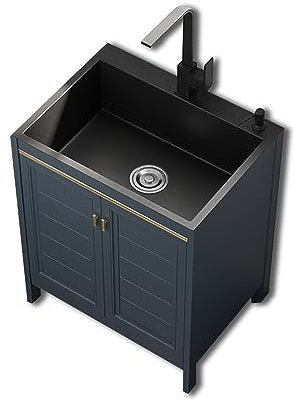 Mobile lavello da Cucina con Mobile, lavelli di Servizio per Lavanderia, lavandino del Bagno, distributore di Sapone e Ampio mobiletto per la Stanza, con Rubinetto e Tubo di Scarico, Facile